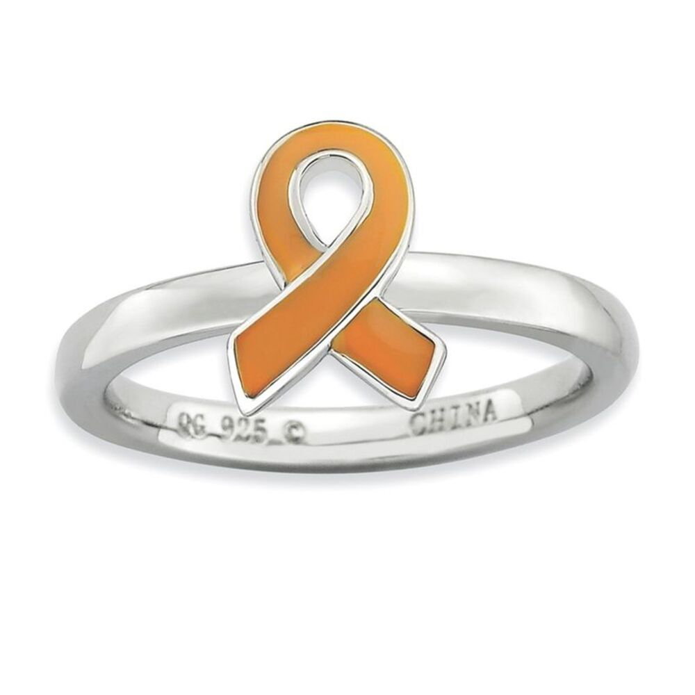 Silver Stackable Orange Enamel Awareness Ribbon Ring Size 5